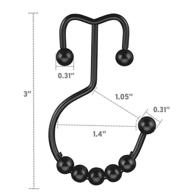 Amazer Black Shower Curtain Hooks  Shower Curtain Hooks Rust proof 12 Pcs Stainless Steel Shower Hooks for Shower Curtain  Double Shower Curtain Hooks for Bathroom Shower Rods Curtain - Image 4